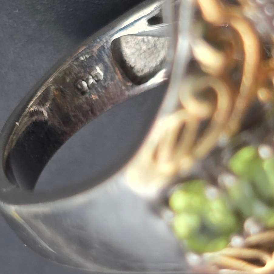 Sterling Silver Peridot Ring Statement Size 6 Gre… - image 7