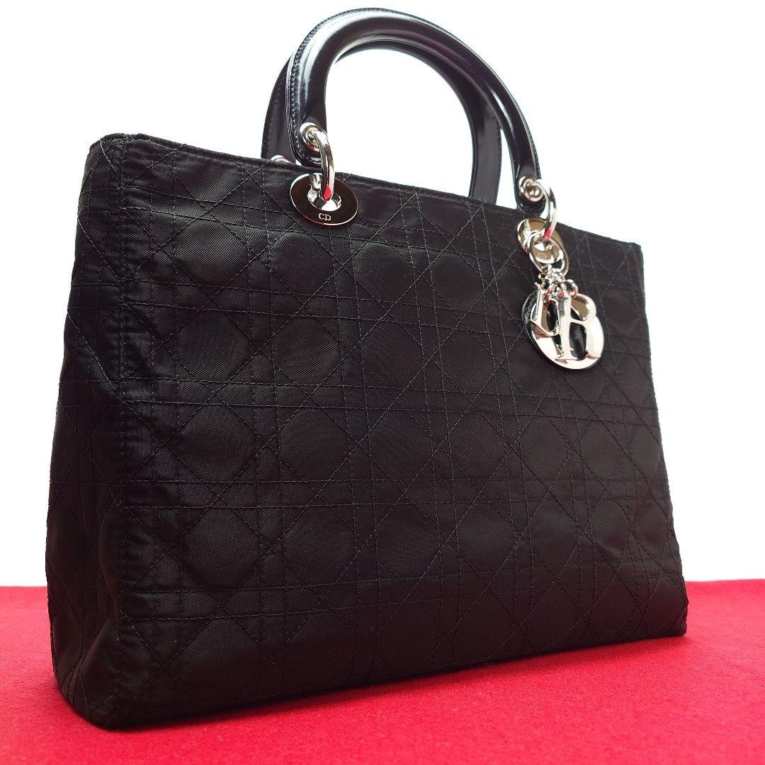 Christian Dior Lady Dior Cannage Silver Nylon Handbag