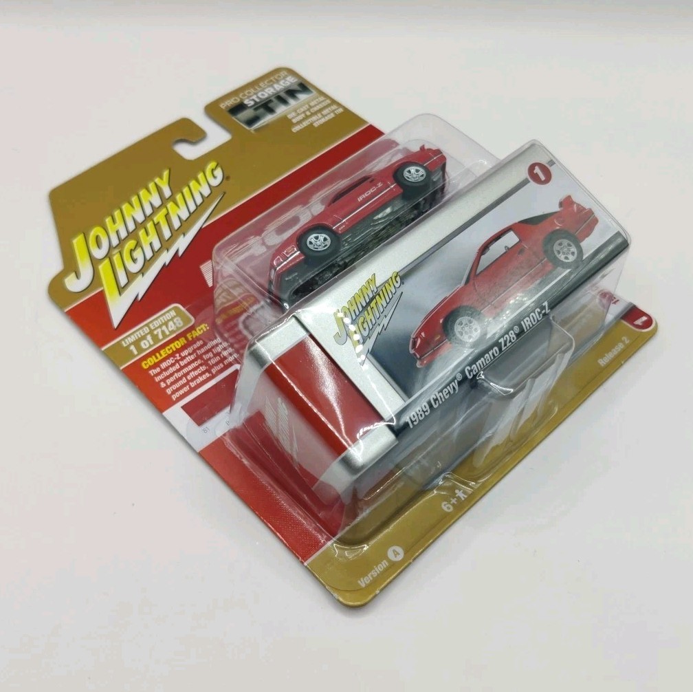 Johnny Lightning Red 1989 Chevy Camaro Z28 IROC-Z Chevrolet Storage Tin New 1/64