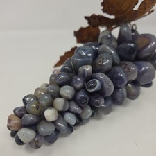 AMETHYST Polished GEMSTONE Grape 7" Cluster Rustic Metal Leaves Sculpture