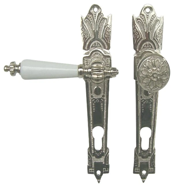 TUERKLINKEN-SHOP Jugendstil Haustür Drückergarnitur Messing vernickelt #30-2-N