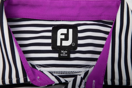 FootJoy Poloshirt Herren Large weiß blau lila gestreift Reiher Glen Logo - Bild 7 von 11
