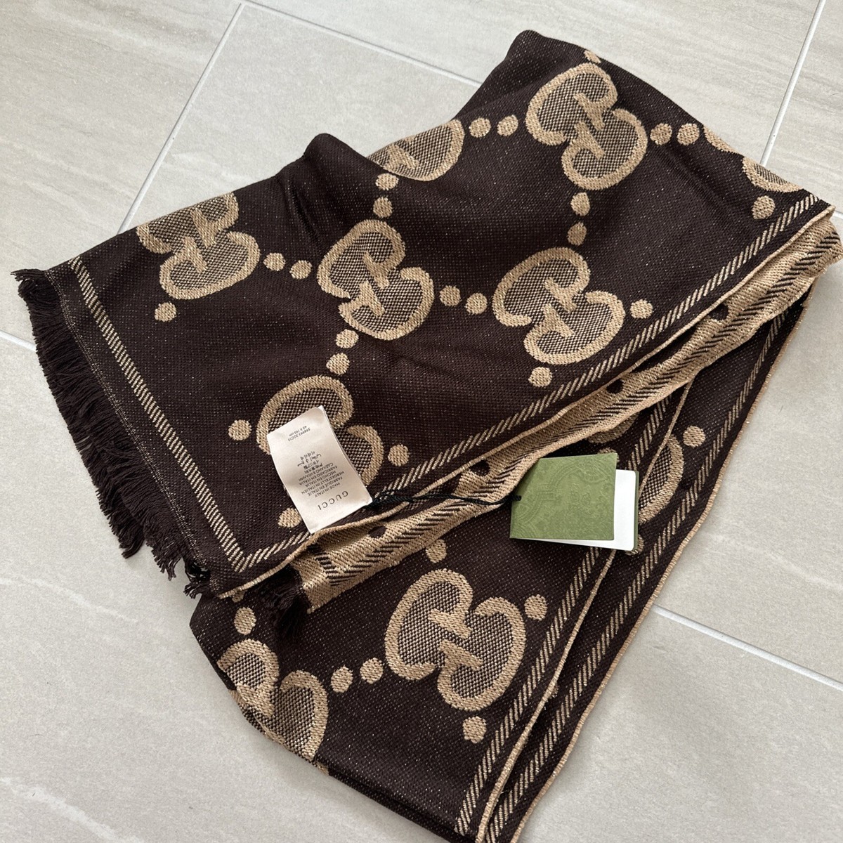 NWT Authentic GUCCI Scarf GG Logo 'Lady Nest Lux' - Brown NWT Authentic GUCCI Scarf GG Logo 'Lady Nest Lux' - Brown
