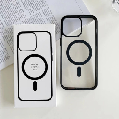 Clear Black Magnetic Phone Case   Wireless Charging, Shockproof for iPhone 11-15