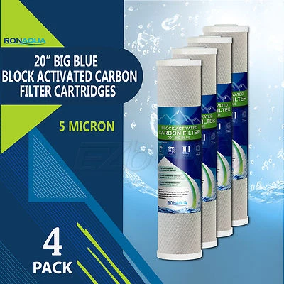RONAQUA 4 pcs Big Blue CTO Carbon Block Water Filters 4.5" x 20" Whole House Cartridges