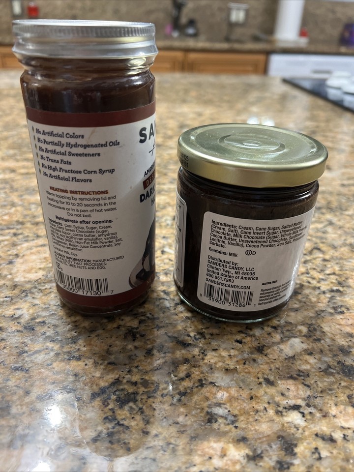 Sanders Dark Chocolate Hot Fudge+Milk Chocolate Hot Fudge 10oz Each New