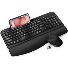 Wireless Keyboard and Mouse Combo, Wave Keys Computer Ergonomic Keyboard with...