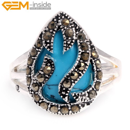 Lágrima Turquesa Arenisca Ágata Cuentas Anillos Chapados en Plata Cuentas Joyería - Imagen 62 de 96