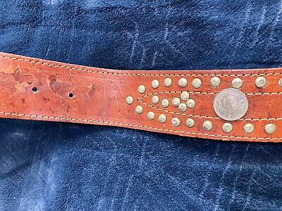 VTG Moroccan Leather Coin Belt 32 Concho HandMade Brown Boho VTG Moroccan Leather Coin Belt 32 Concho HandMade Brown Boho
