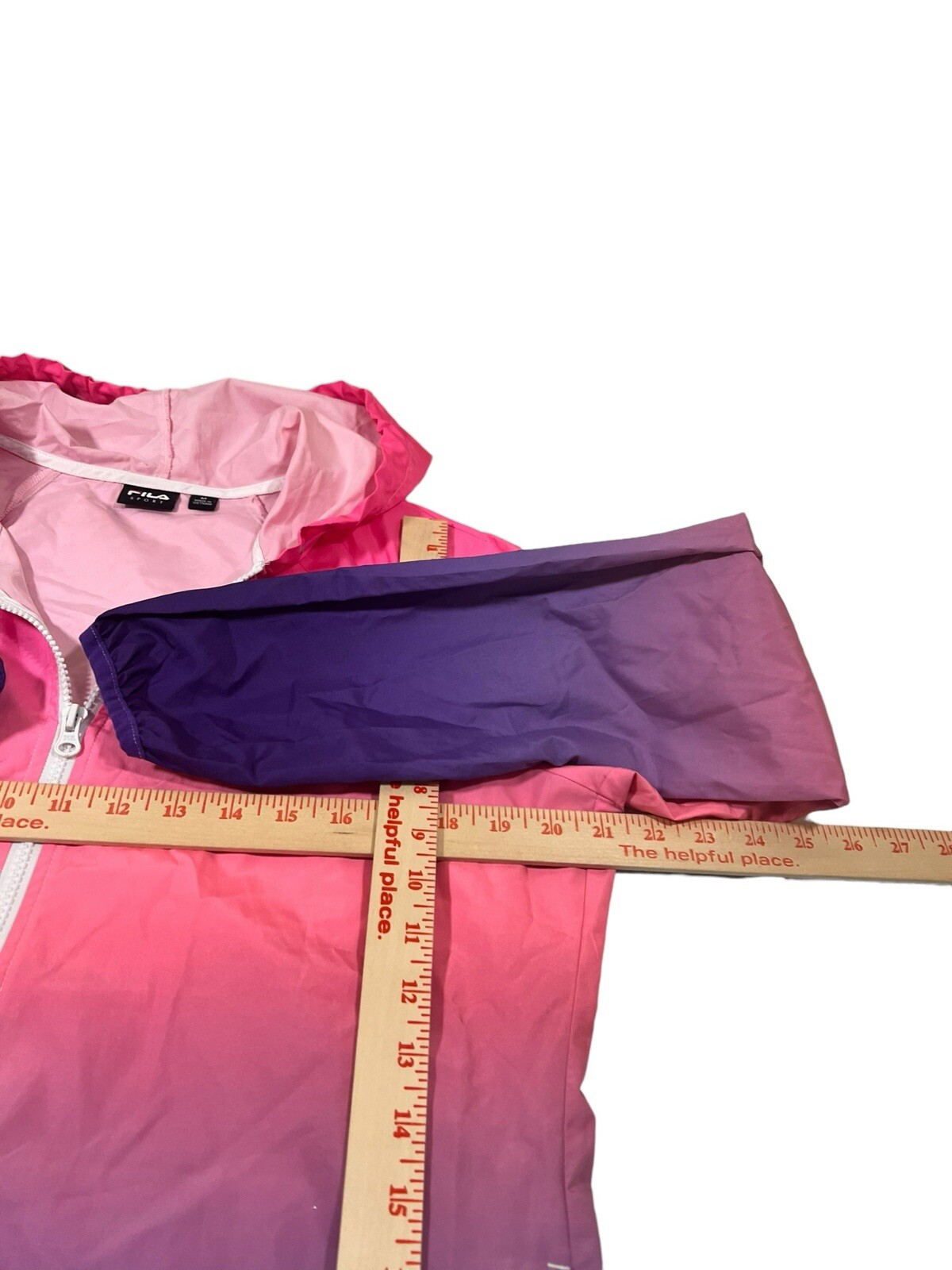 Giacca sportiva vintage Fila donna rosa neon medio viola cerniera intera felpa con cappuccio tintura cravatta