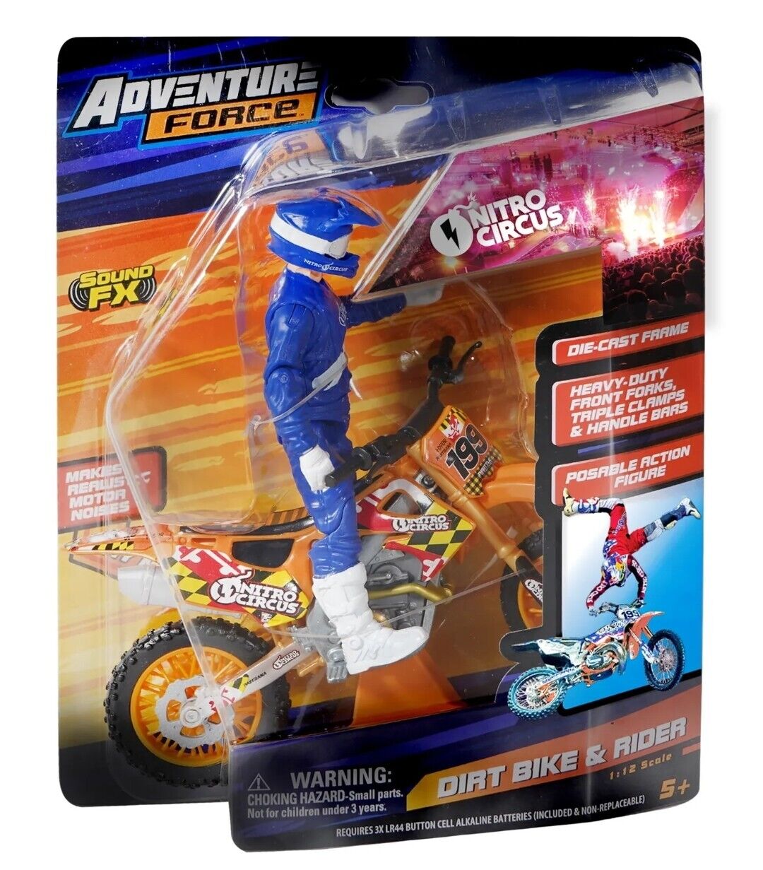 Adventure Force Nitro Circus Dirt Bike with Rider Toy, 1:12 Replica, Orange 🆕