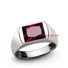 Natural Garnet Gemstone with 925 Sterling Silver Ring For Men's 209