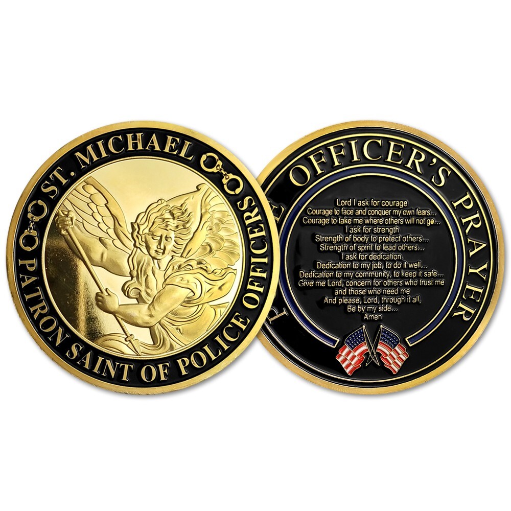 Saint Michael Archangel Prayer Coin - God Protect US - Police Challenge Coin