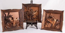 Set of three 9" copper wall hanging plates