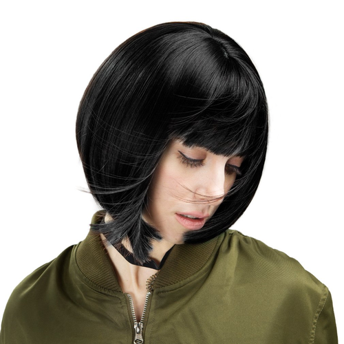 11" kurze Bob Perücke mit Pony Kunsthaar für weiß schwarz Damen Farbe: schwarz - Bild 8 von 8