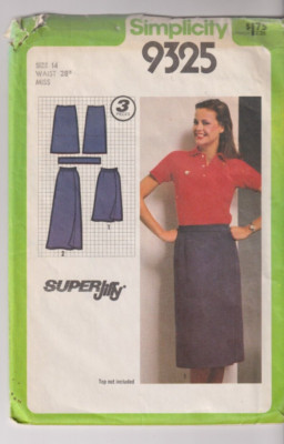 9325 SIMPLICITY c.1979 Jiffy - Front Wrap SKIRT in 2 Lengths - Sz 14 W 28''