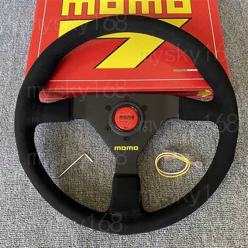 MOMO Monte Carlo 340mm 14' Suede Leather black Spoke Red Horn Steering Wheel - Picture 4 of 7