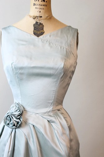 Vintage 1950s Suzy Perette blue silk tea cocktail dress hourglass Mad Men retro - Picture 3 of 10