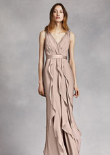 Nwt Vera Wang Davids Bridal Bridesmaid dress Vneck size6 /color Biscotti