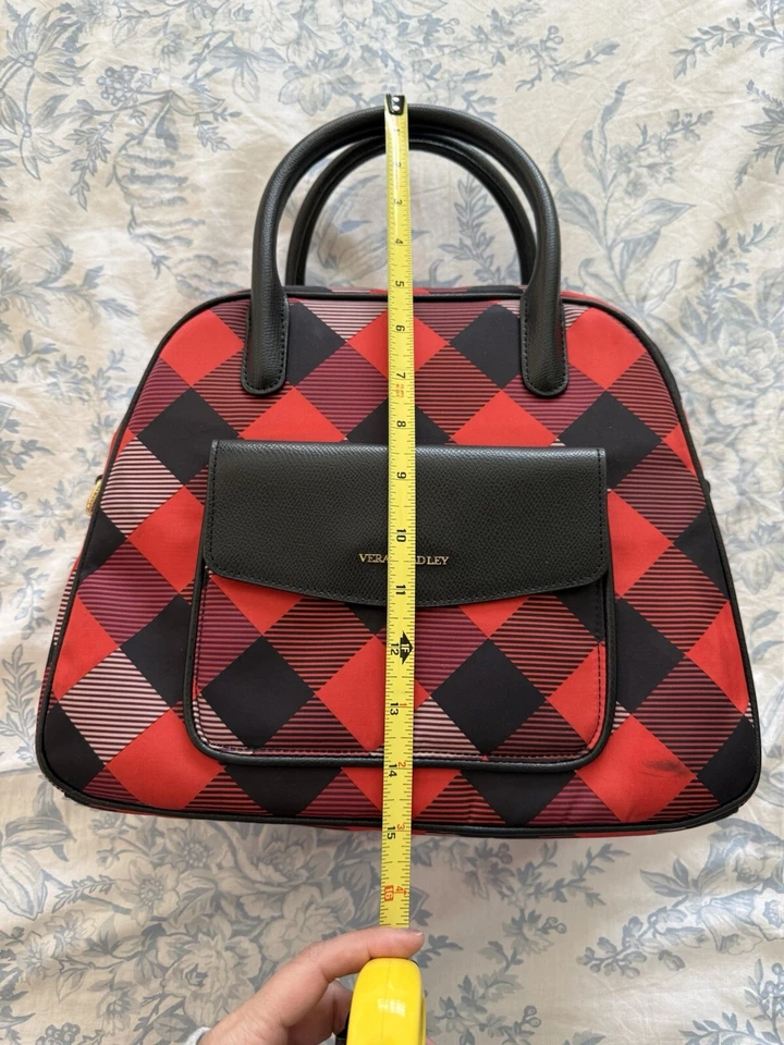 VERA BRADLEY Buffalo Checked Bowler Satchel Shoulder Bag Purse Red/Black Tote - Image 4 of 4