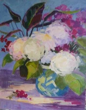 oil painting Snowballs floral still life impressionism original PHamilton 22x28
