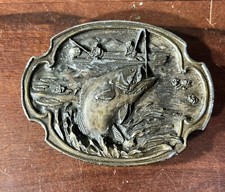 BASS FISHING Vintage 1984 Siskiyou Pewter Belt Buckle Oregon OUTDOOR SPORTS RARE
