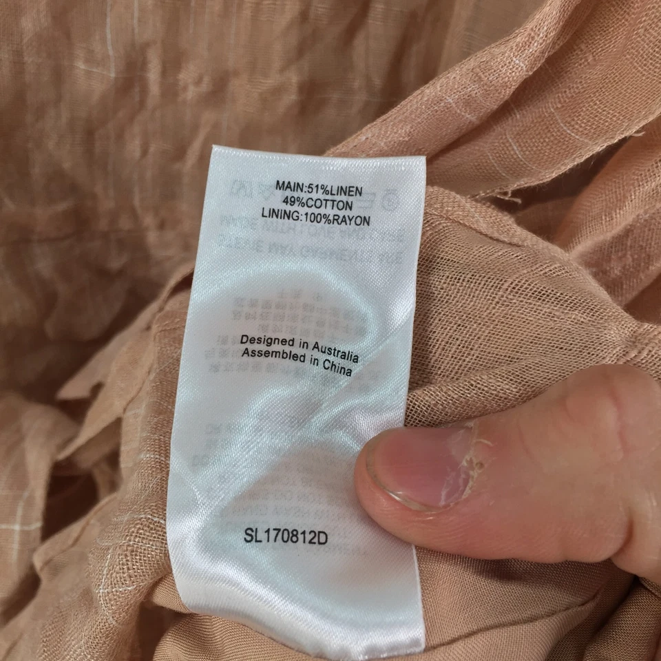 Stevie May Mujer Vestido Talla XL Cambio Marrón Manga Larga Cinturón Lino Algodón 094066 Foto 4 de 4