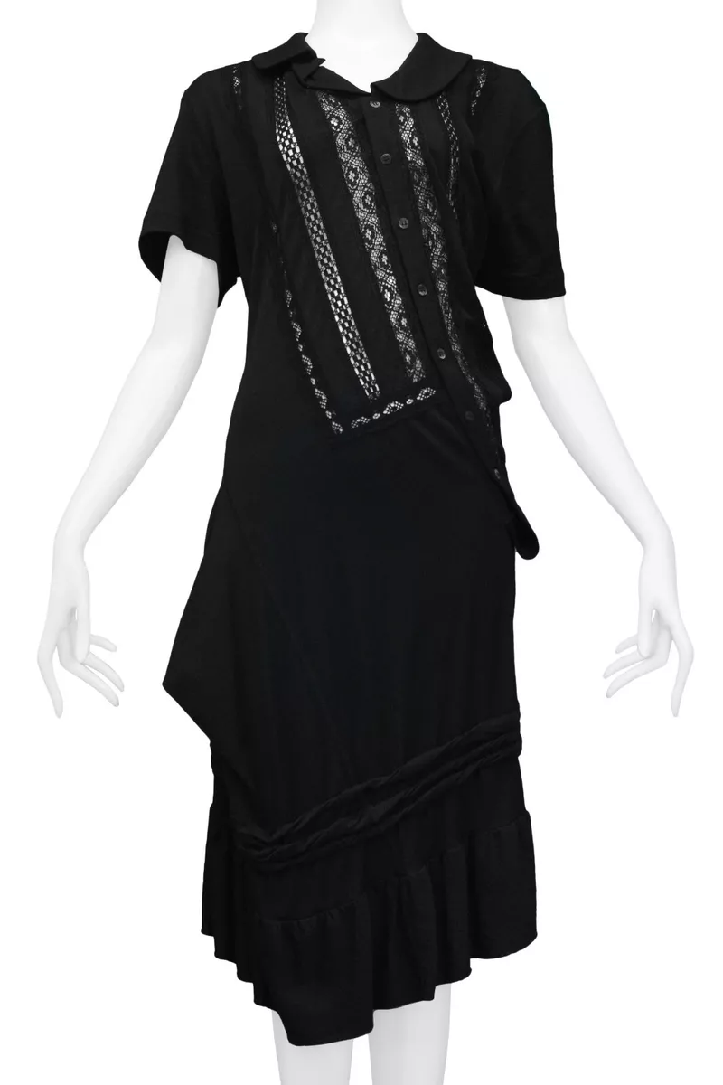 VINTAGE JUNYA WATANABE BLACK TWIST DRESS WITH LACE INSETS 2007