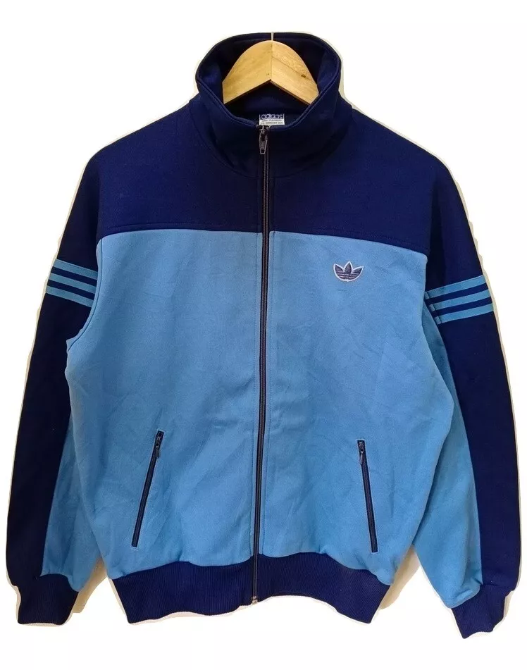 Vintage Adidas West Germany Descente 80s Tracktop Jacket Size 4 Trefoil Blue