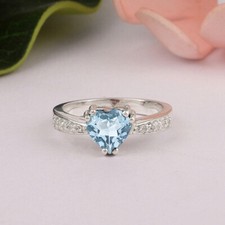 2Ct Heart Shape Natural Blue Topaz 925 Sterling Silver Solitaire Promise Ring