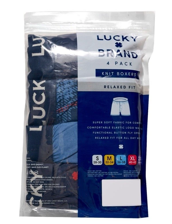 Calzoncillos boxer de punto Lucky Brand algodón colores surtidos ropa interior paquete de 4 pequeños (28-30) Foto 3 de 4
