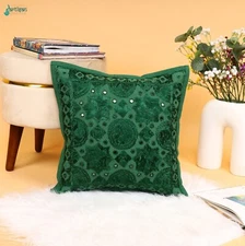 Indian Embroidered Mirror Work Decorative Cushion Cover Throw Pillow Cover 16"