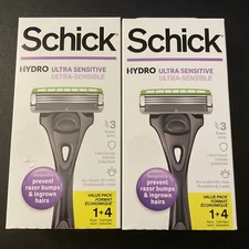 2x Schick Hydro Slim Head Ultra Sensitive Skin Razor for Men 1 Razor 4 Cartridge