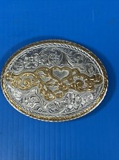 Crumrine Women  s Western Buckle Oval Hearts And Flowers Silver  Gold Tone