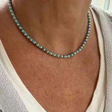Kingman Turquoise & High Polish Sterling Silver Beaded Heishi Gemstone Necklace