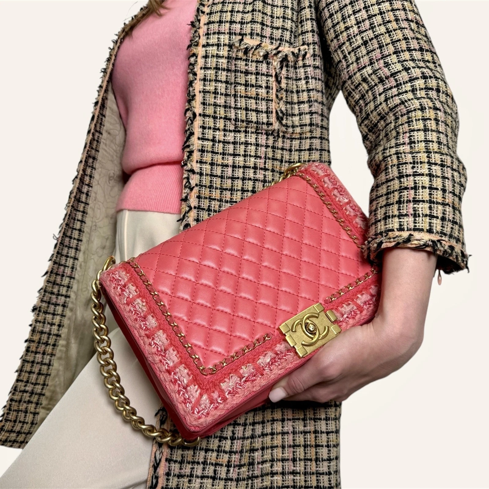 Giacca spolverino CHANEL 03P in tweed sfilacciato taglia 42