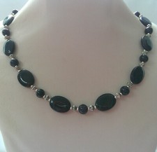 Blue Sandstone and Silver Tone Bead Necklace
