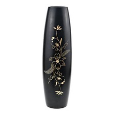 Floral Tropical Garden Hand Carved Wooden Flower 14-Inch Vase