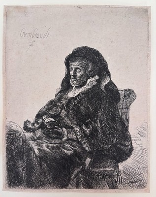 REMBRANDT (or after?) ''Artist's Mother in Widow Dress'' Etching c1630 First State