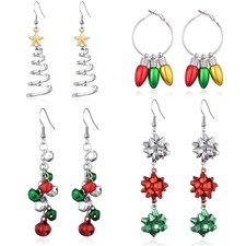 4 Pairs Christmas Dangle Earrings for Women Holiday Earrings Bulk Christmas T...