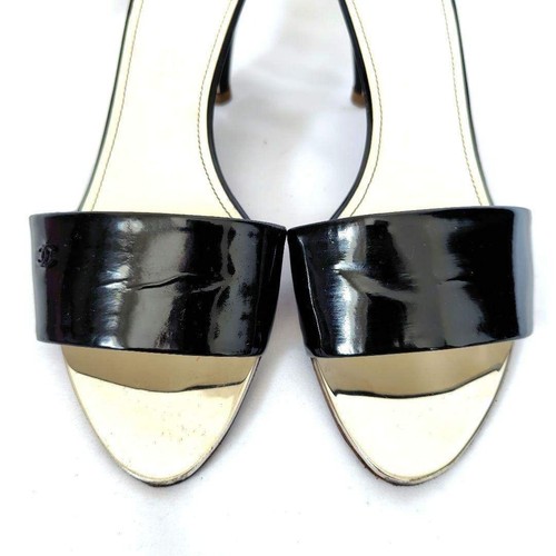 Chanel Pantolette Coco Mark Lackleder Schwarz Weiß Damen Größe EU36,5/US6 - Bild 3 von 10