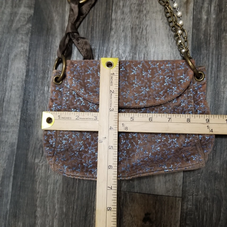 Vintage Y2k GAP Handbag Brown Velvet Metallic Pearl/Metal Handle - Image 2 of 4