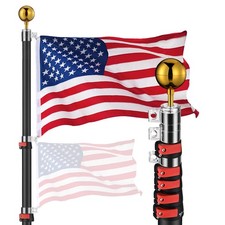 Yescom EZ GO 20Ft Telescopic Flagpole 3x5 American Flag Ball Top Outdoor Black