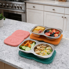 1Pc Stainless Steel Divided Dip Bowls Double Compartment Sauce Dish Snack Box
