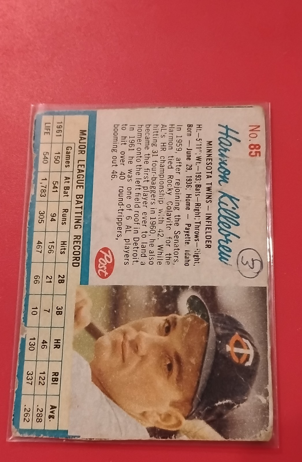 1962 Post - Harmon Killebrew #85