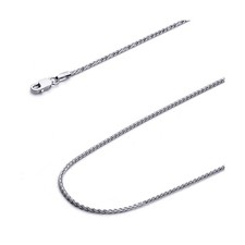 14k REAL White Gold 1mm Diamond Cut Round Wheat Chain Necklace with Lobster C...