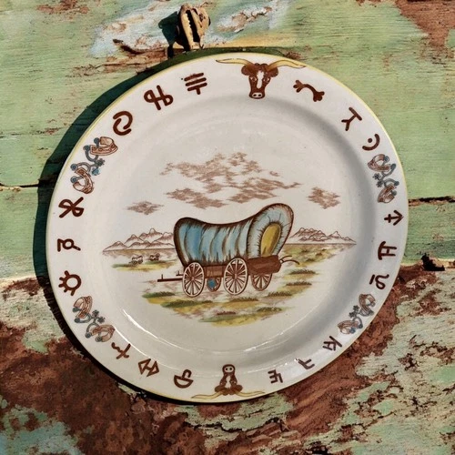 Vtg 1950s Fred Roberts Serving Meat Platter Plate Cowboy Western Chuck Wagon 11”