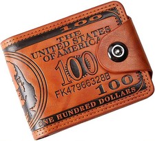 Men Bill Wallet PU Leather Credit Card Photo Holder Bifold Brown 100 Dollar