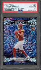 2024 Panini Prizm JAYDEN DANIELS #24 RC Rookie No Huddle Fireworks PSA 10