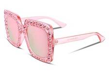 Women Sparkling Crystal Sunglasses Oversized Square Thick Frame B2283